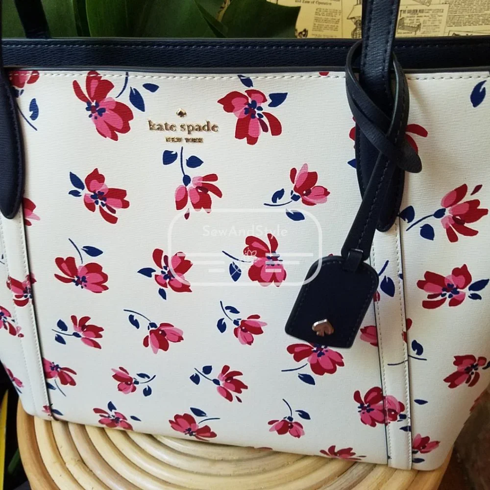 Kate Spade NWT Cara Garden Toss Large Tote Floral White Spring Summer Red - Picture 7 of 12